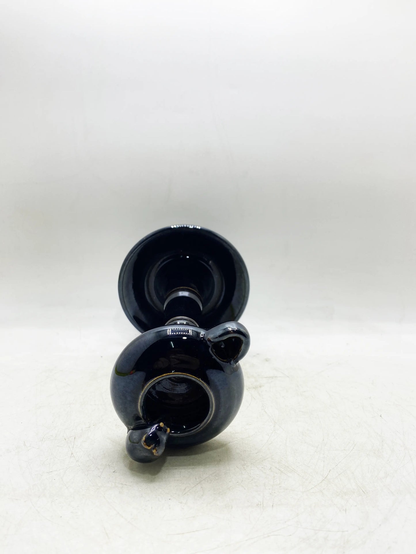 清朝時代の黒釉竹節柄油ランプ