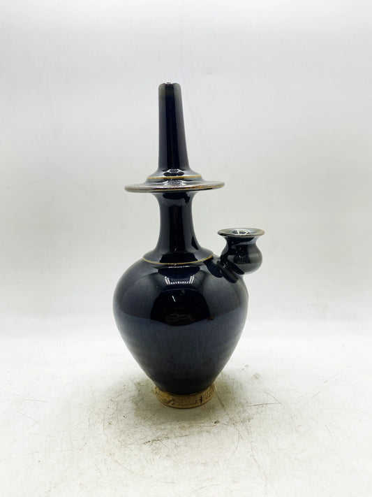 元代磁州窯黒釉金箔長頸花瓶