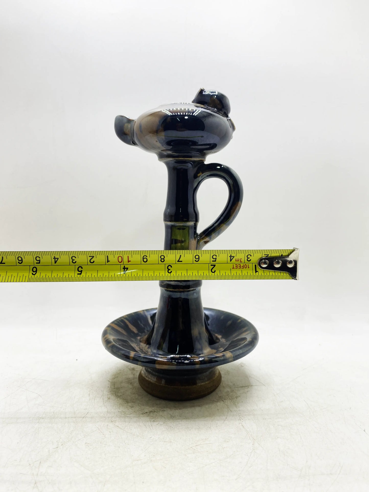 Qing Dynasty Black Glaze Bamboo Joint Handle Oil Lamp