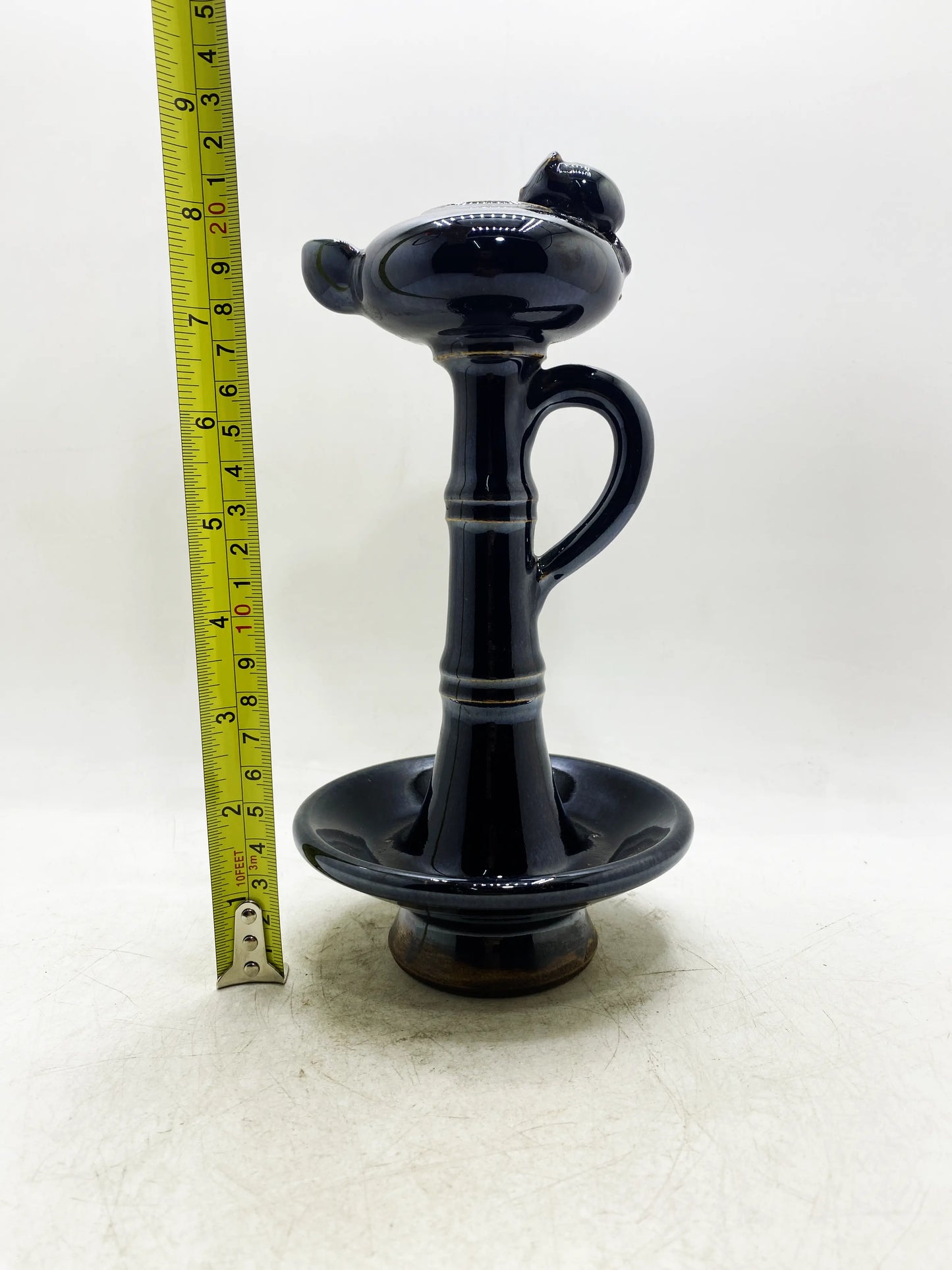 清朝時代の黒釉竹節柄油ランプ