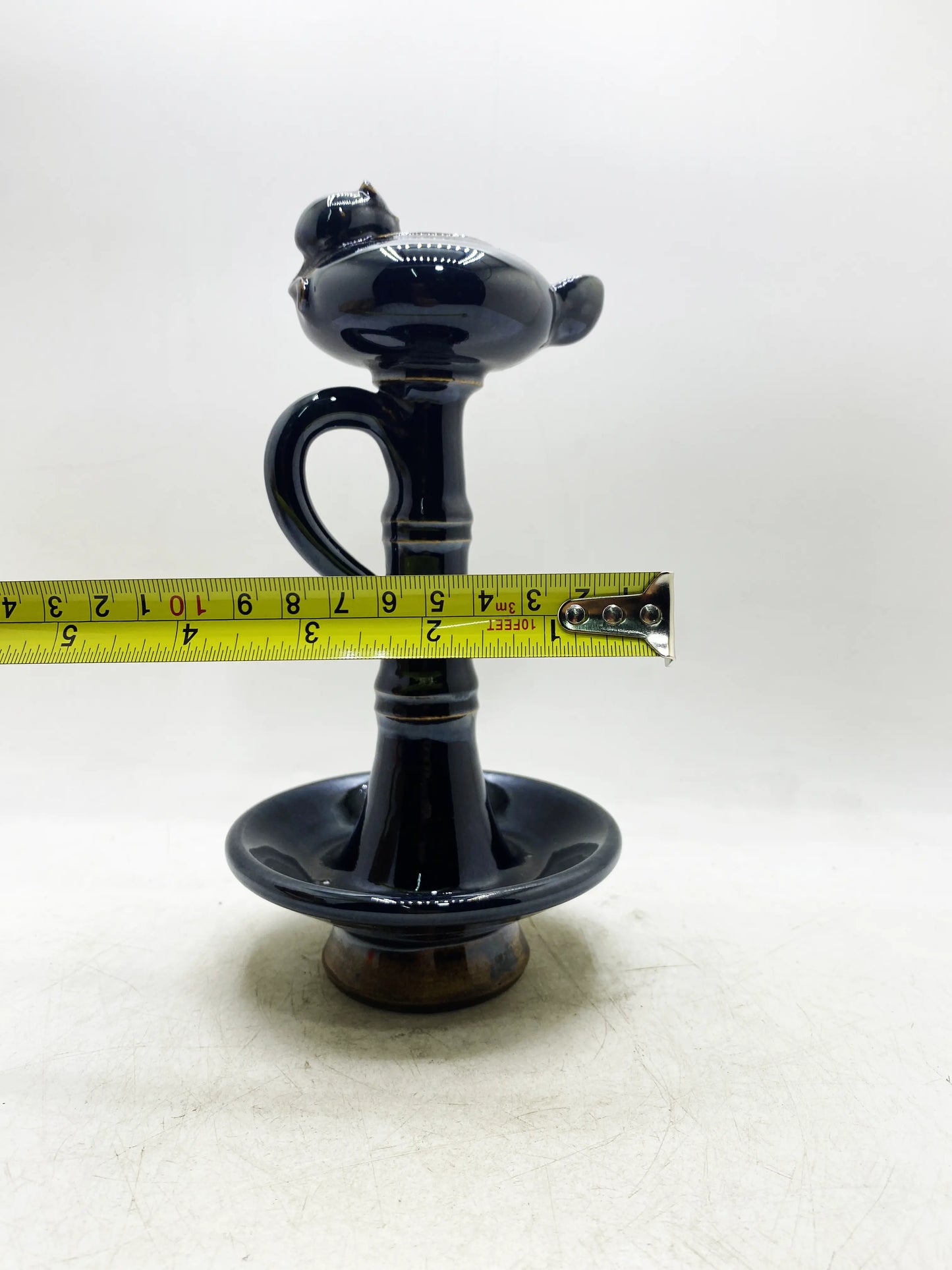 清朝時代の黒釉竹節柄油ランプ