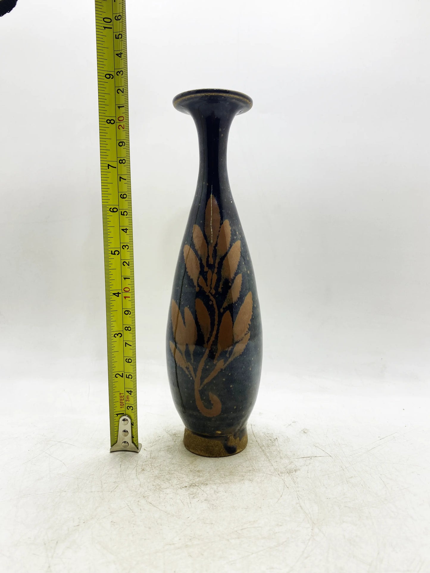 元代冀州窯黒釉茶彩柳葉花瓶