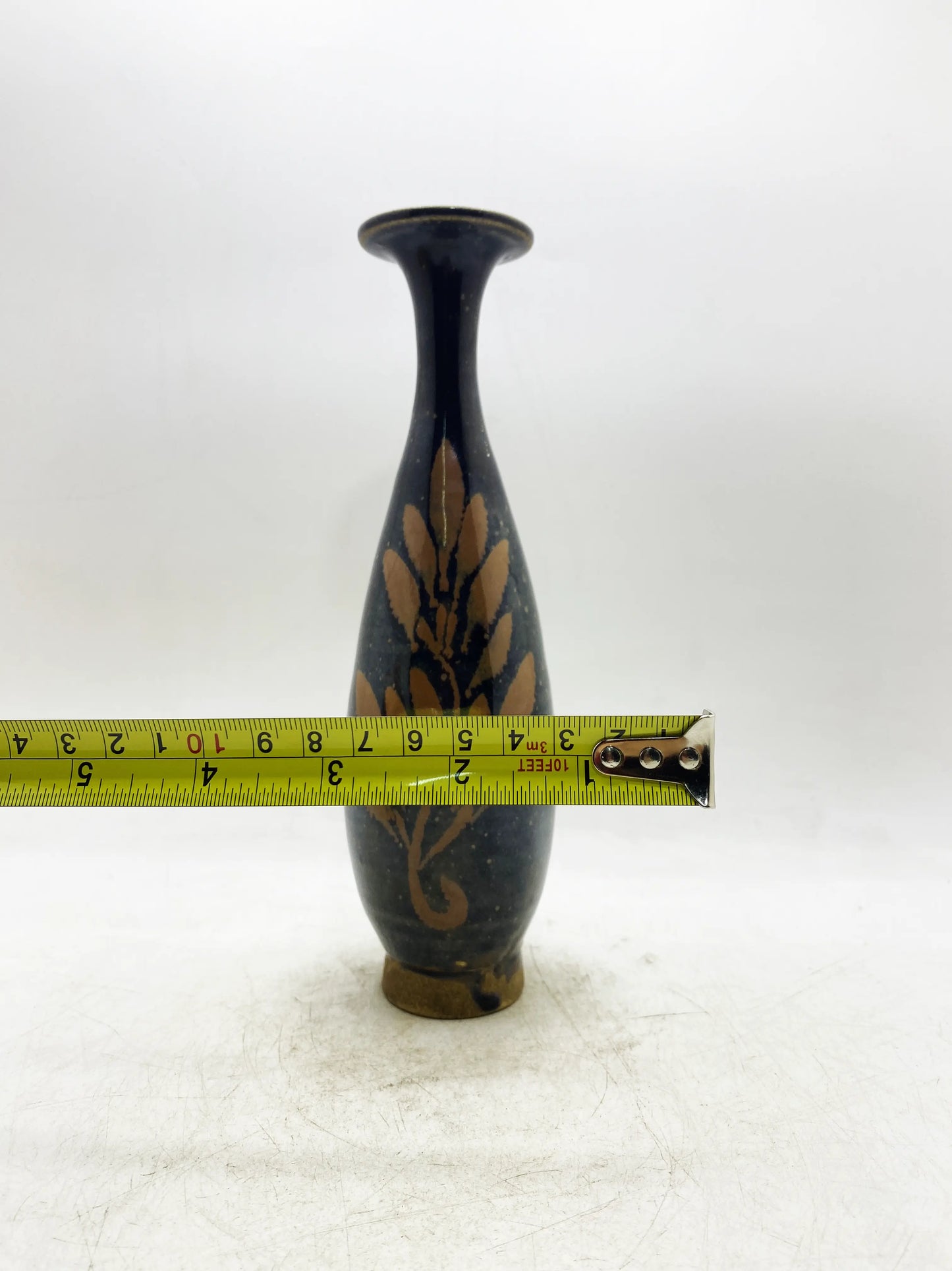 元代冀州窯黒釉茶彩柳葉花瓶