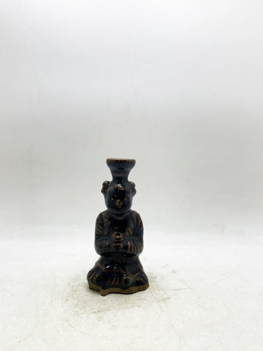 Qing Dynasty Black Glaze Brown-Painted Figure-Form Candlestick