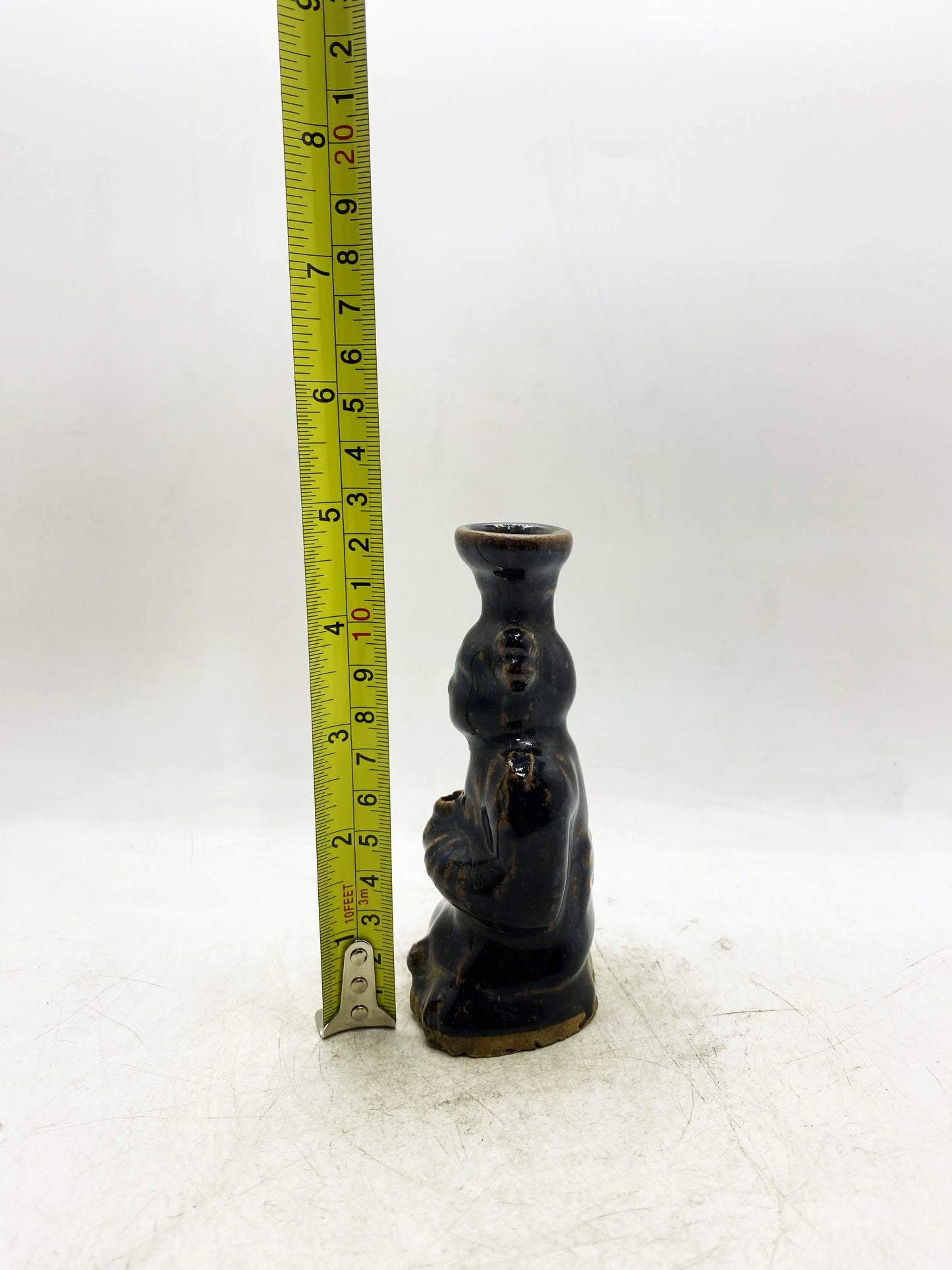 Qing Dynasty Black Glaze Brown-Painted Figure-Form Candlestick