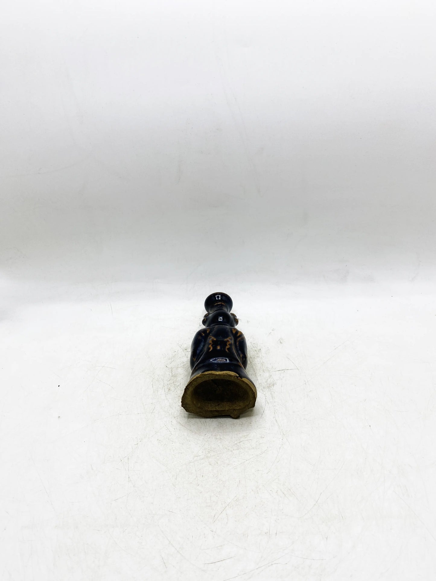 Qing Dynasty Black Glaze Brown-Painted Figure-Form Candlestick