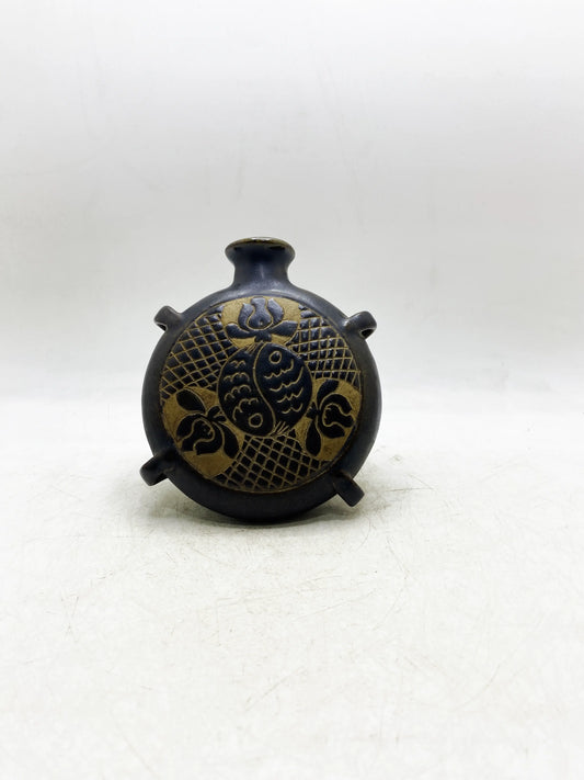 Qing Dynasty Black Glaze Brown-Painted Double-Fish Flat Flask