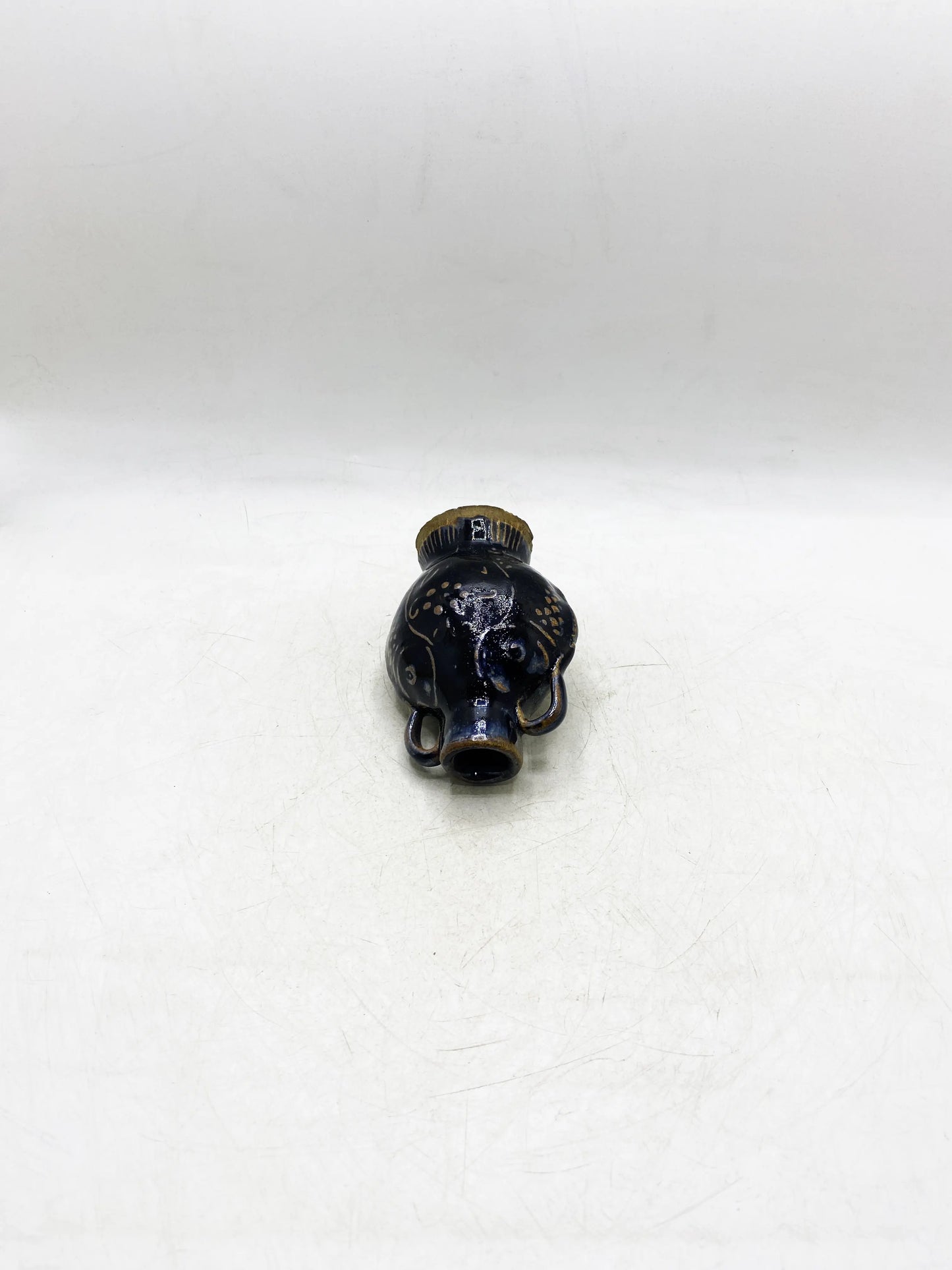 Ming Dynasty Black Glaze Carved Double-Fish Double-Ear Vase